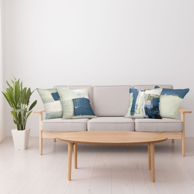 Reversible Pillow Cover, 16" H x 16" W, Sage Green / Petrol Blue