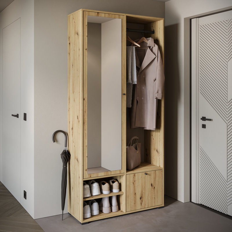 Hall Tree 90cm Wide with Shoe Storage, Brown