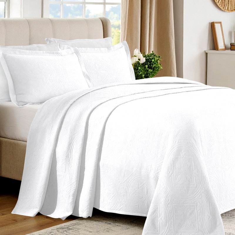 Ensemble de couvre-lit matelassé 100% coton Blue Nile Mills - jacquard Celtic Circle surdimensionné, Blanc