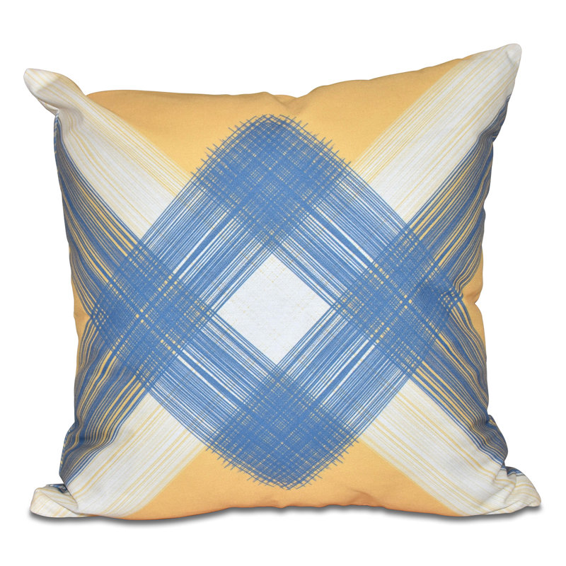 Nautical Nights Geometric Outdoor Reversible Throw Pillow, 16"x16", Yellow