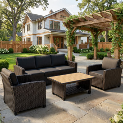  Ensemble de meubles, ensemble de conversation de patio extérieur en osier 4 pièces avec coussins très larges et épais, ensemble de meubles d'extérieur en rotin pour la cour, le porche et la terrasse
