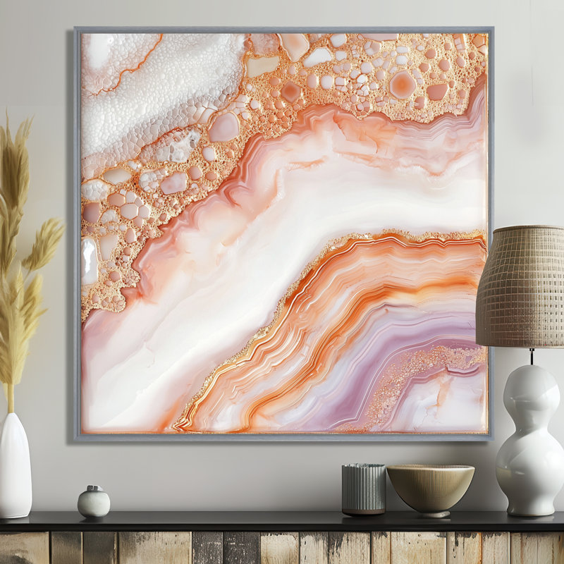 Art orangé orangé orange et agate harmonique III - pierre géode, Impression dans un cadre flottant sans passe-parto
