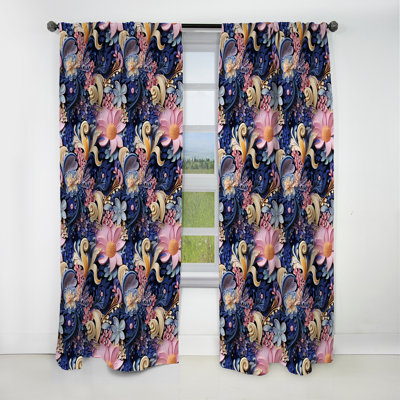Motif de motif cachemire roses mauves et bleus - Rideau occultant en velours floral - 1 panneau