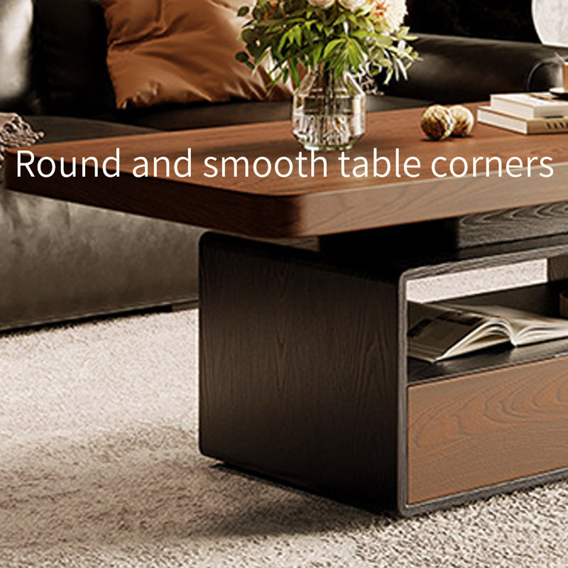 Table basse vintage avec tiroir, H 17,71 po x L 43,3 po x l 23,62 po, Brun, Noir / brun