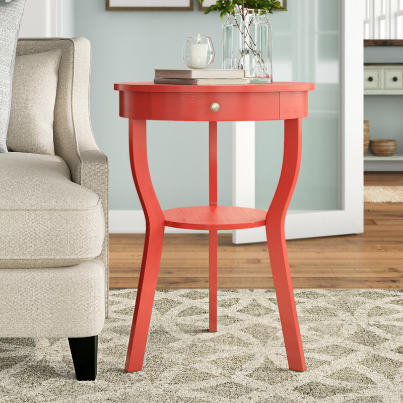 Joanna Solid Wood Top End Table with Storage, Hot Red