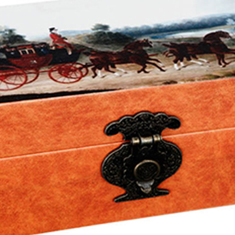 Ensemble de 2 boîtes de rangement, imprimé chiens de chasse et calèche, brun