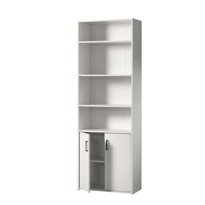 Bibliothèque traditionnelle à 5 tablettes avec portes, Blanc