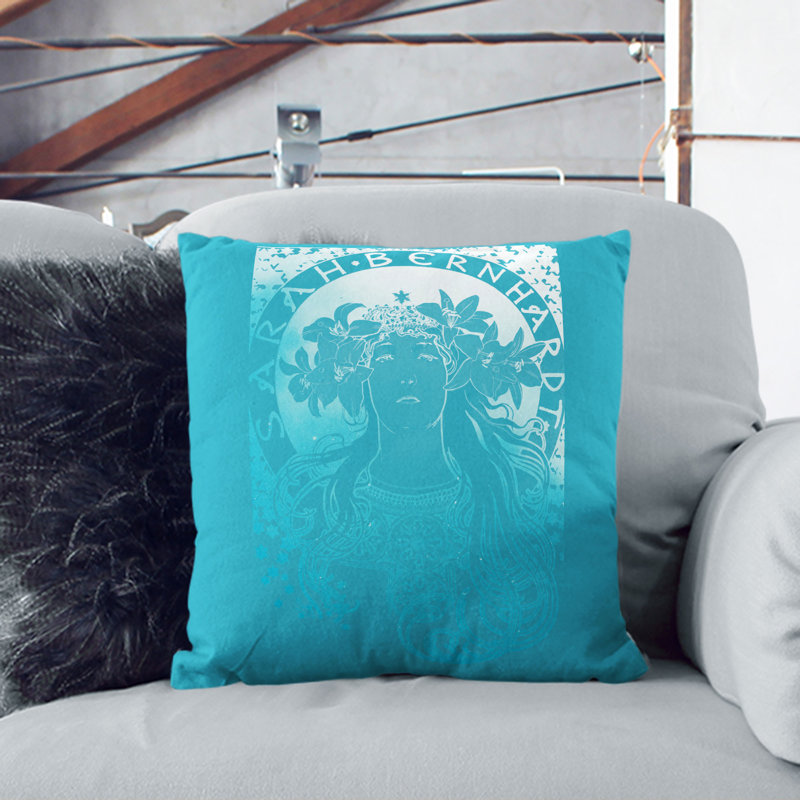 Sarah Bernhardt In Blue Square Throw Cushion, 40cm H x 40cm W x 15cm D, Black