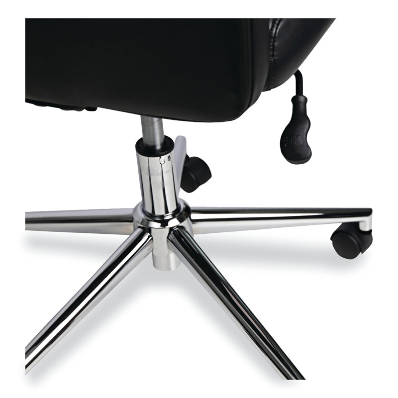 Black Leather Task Chair with Chrome Base and Fixed Arms