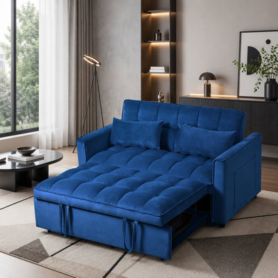 3-In-1 Convertible Sleeper Sofa, Velvet Loveseat With Adjustable Backrest, Storage Pockets & Pillows
