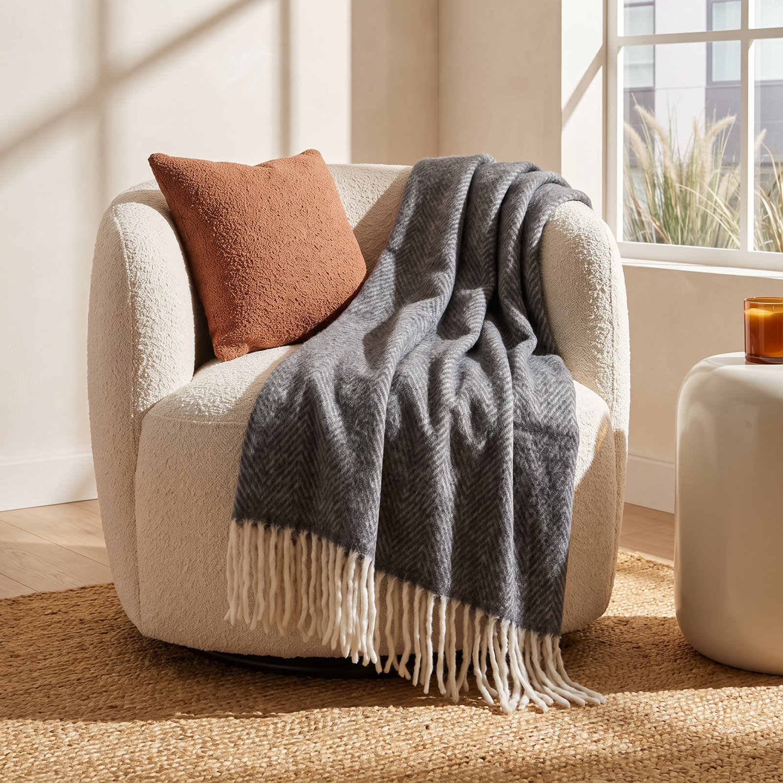 Ixia Knit Wool Blend Throw Blanket, Black/White
