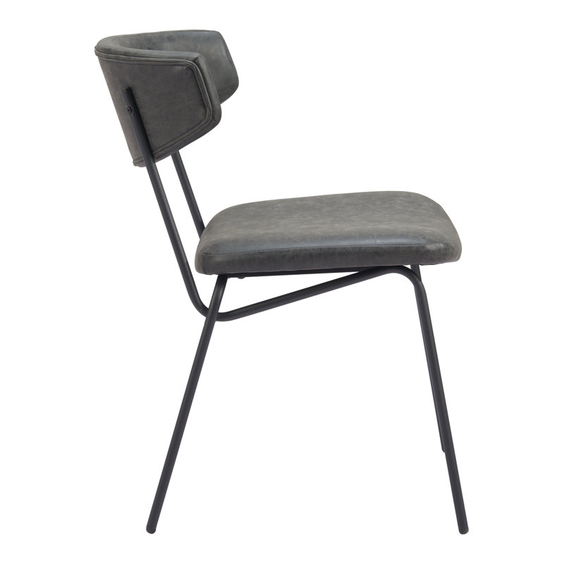 Vintage Black Faux Leather Upholstered Arm Chair with Metal Legs