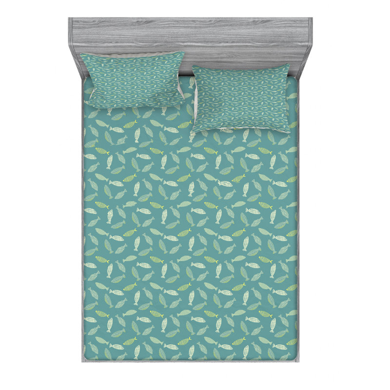 Fish Microfiber Sheet Set, Queen Sheet Set with Fitted Sheet