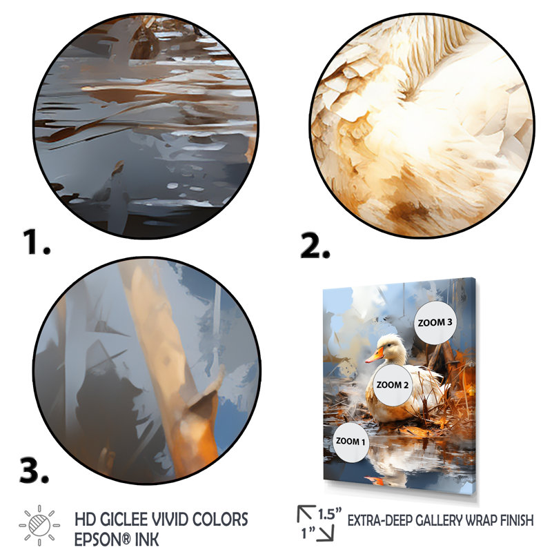 Misty Marsh Duck I - Art mural animal canard, Cadre simple blanc, H 44 po x l 34 po x P 1,5 po