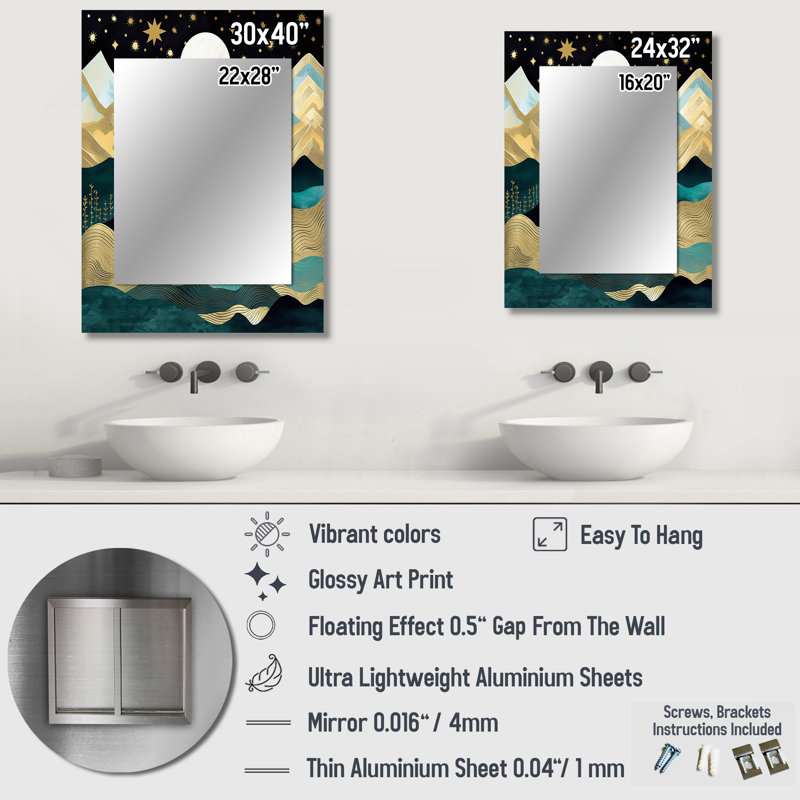Mountain Nature'S Roar I - Beige Modern Wall Mirror, 32 po x 24 po
