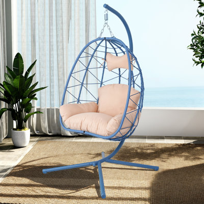 Fauteuil suspendu suspendu en osier avec support et coussin lavable pour patio