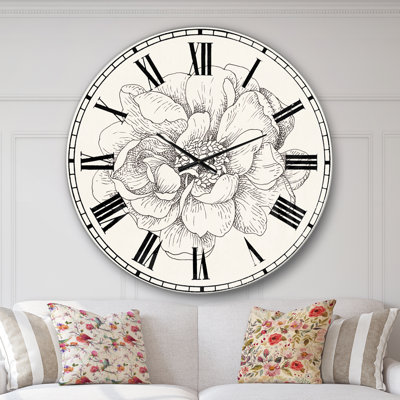 Swigart Pen and Ink Florals IV - Farmhouse wall clock