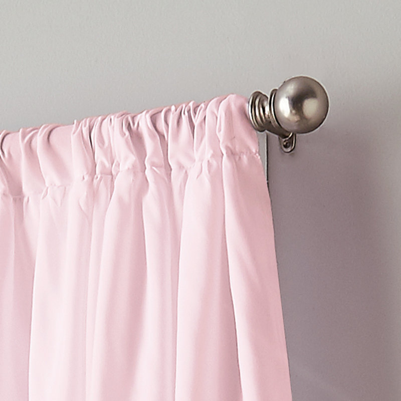 Pink Ruffled Light-Filtering Polyester Rod Pocket Curtain Panel