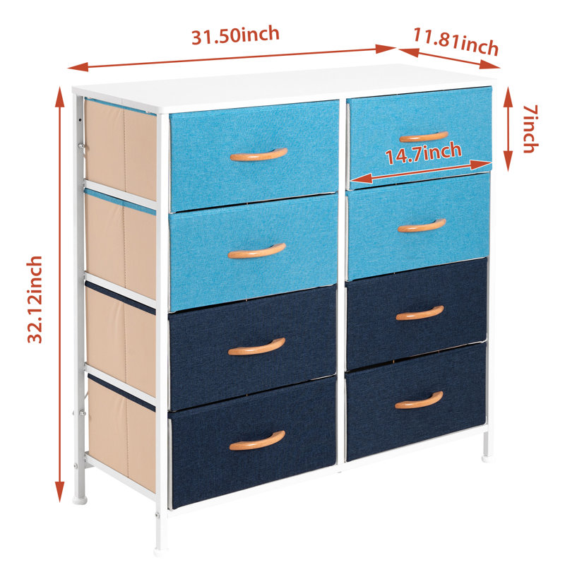 Commode 8 tiroirs Ylanzy, Bleu / vert