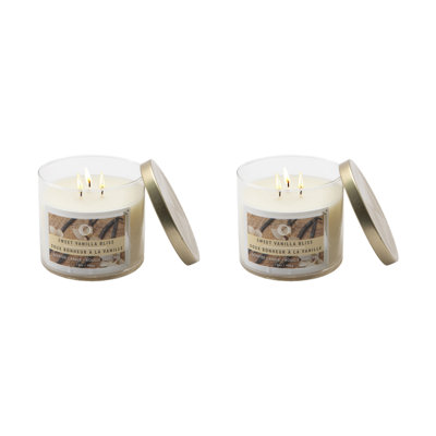 Haight 14 Oz 3 Wick Jar Candle With Lid Sweet Vanilla Bliss - Set Of 2