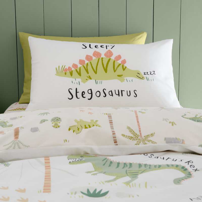 Sleepy Dino Reversible Duvet Cover Set, Double Duvet Cover + 2 Standard Pillowcases