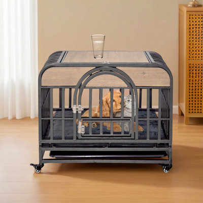 Caisse pour chien robuste de 46 po de style meuble avec des plateaux et des roues amovibles pour les chiens souffrant d'anxiété élevée