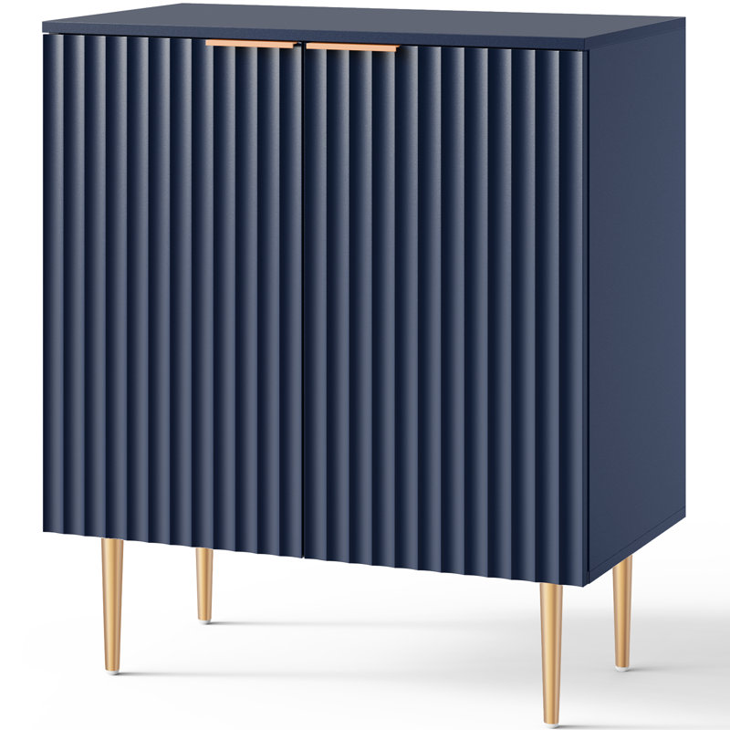 Armoire d'appoint cannelée à 2 portes de 28,5 po avec tablettes intérieures réglables Rishaw, Bleu, 1