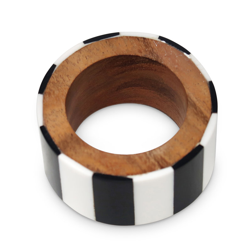 Rond de serviette S / 4 noir et blanc