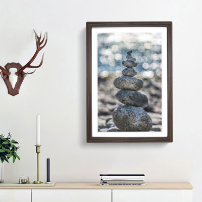 Stacked Zen Stones Painting - Framed Print