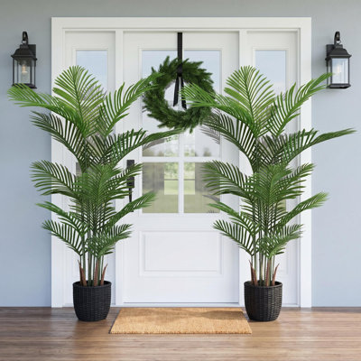 EverGreen Decor Artificial Ficus Tree Outdoor UV-Resistant Fake Plant with 15 Lifelike Fronds, 2-Pack for Patio & Garden