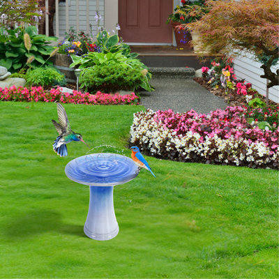 Baignoire pour oiseaux d'extérieur 17,32 pouces, glacis bleu gris, base pour stabilité, faite à la main avec des différences de couleurs naturelles Baignoire pour oiseaux d'extérieur de 17 po de hauteur, glacis ombré bleu, large bassin, activité, base, utilisation de patio