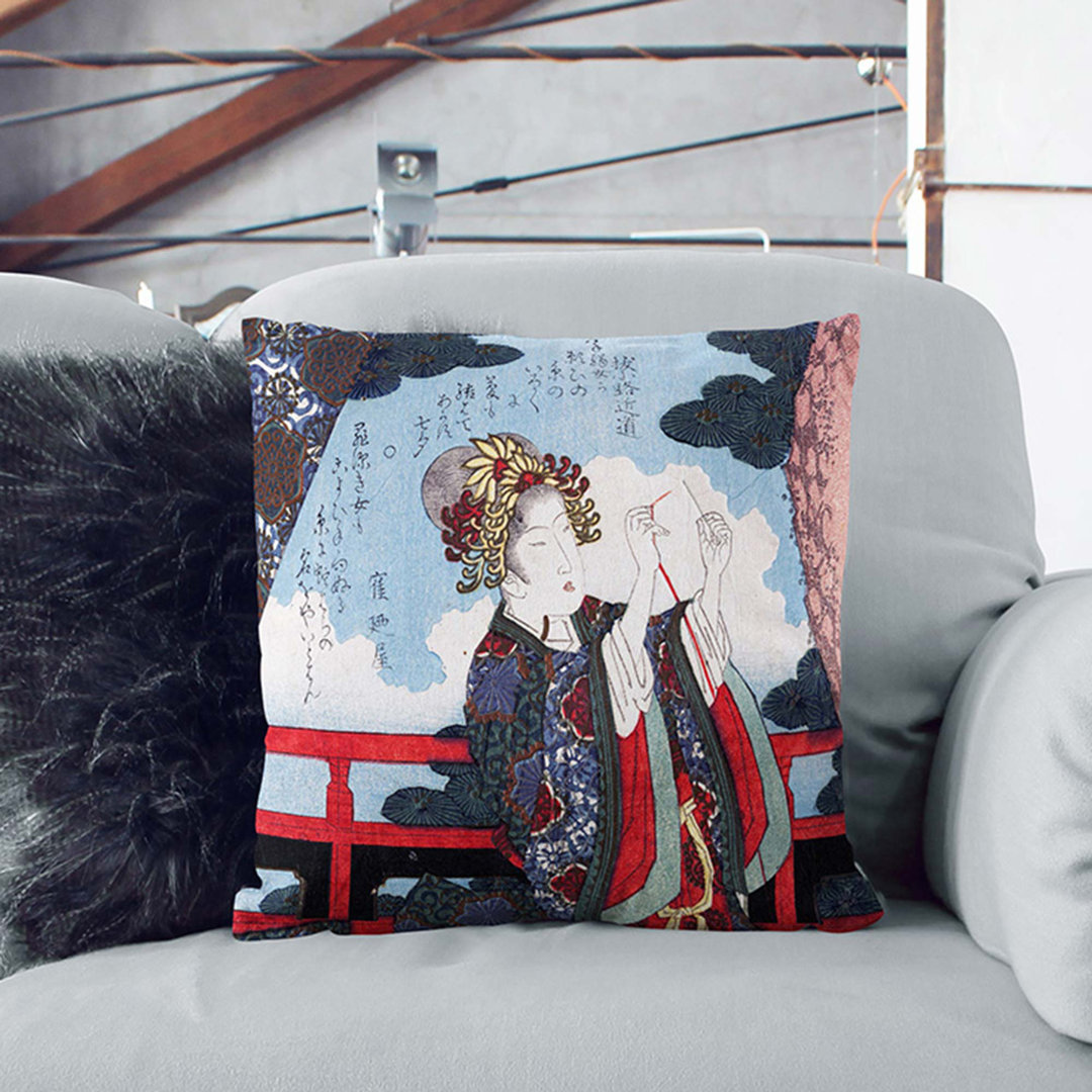 Lady Threading a Needle by Yashima Gakutei Cushion with Filling