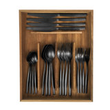 Bloomhouse 20 Piece Stone Washed Flatware 18/10 Stainless Steel Silverware Cutlery Utensil Set With Acacia Wood Caddy 
