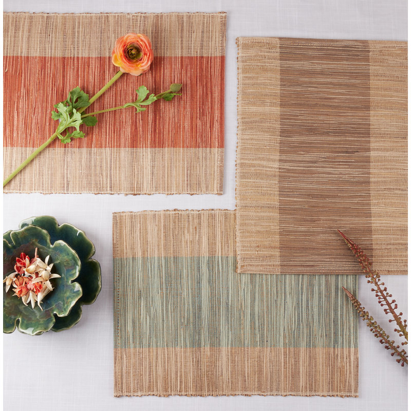 Turquoise and Beige Shimmering Banded Fabric Placemats Set of 4