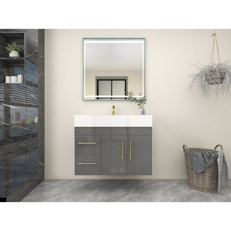 Base de meuble-lavabo simple 36 po seulement, Gris ultrabrillant