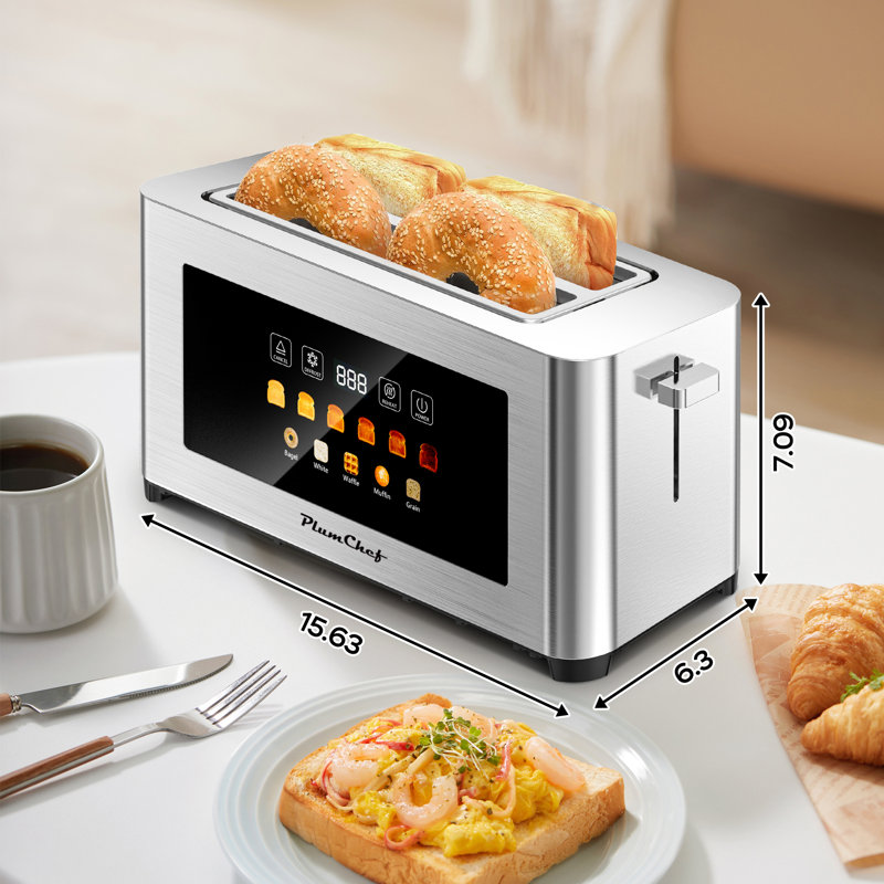 Grille-pain à 4 tranches en acier inoxydable tactile numérique, fentes très larges de 1,5 po, 6 niveaux de brunissement, affichage du compte à rebours à DEL, annulation du réchauffage du dégivrage, pour muffin Bagel Waffle
