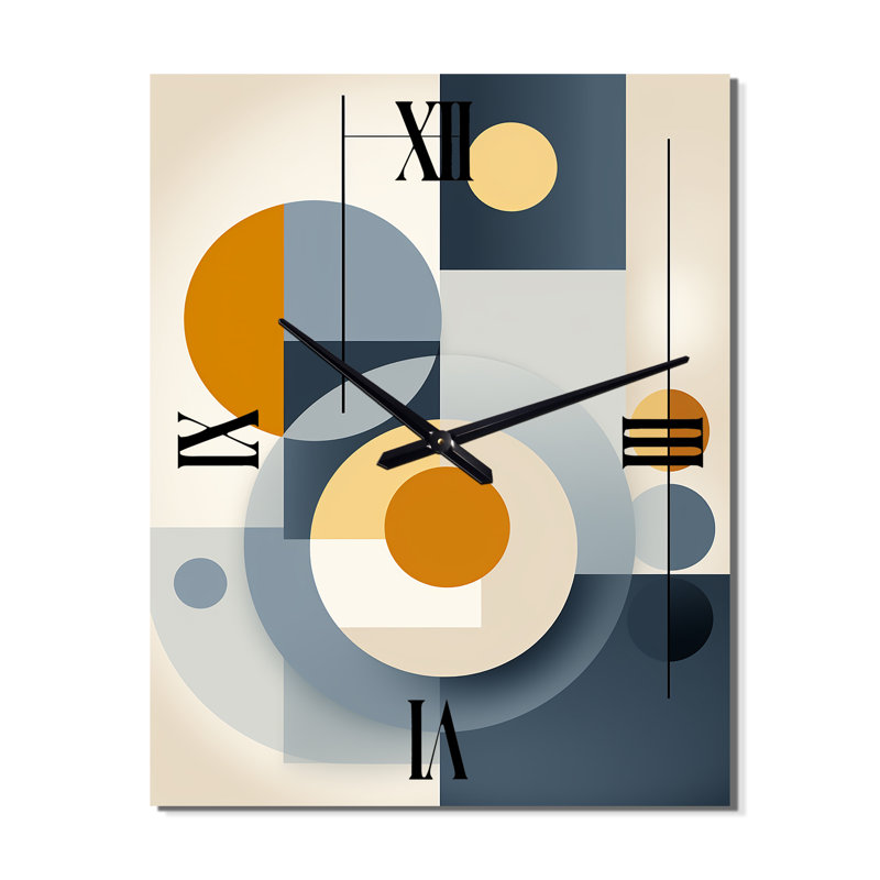 Graphique circulaire géométrique en jaune et bleu III - Très grandes horloges murales modernes Mid-Century