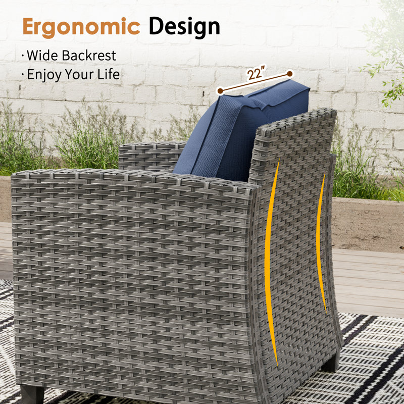 Samya 7/9 - Person Outdoor Conversation Sets With Rocking Chairs&Ottoman, Gray Frame/Navy Cushion