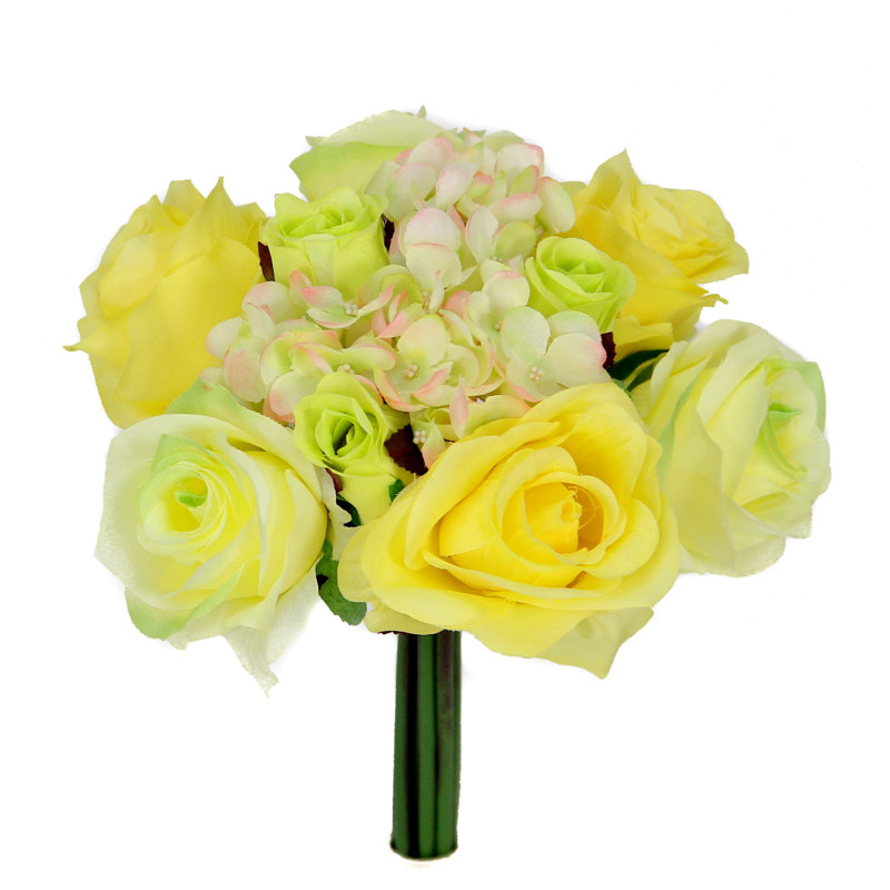 Pièce maîtresse de rose artificiel 12 tiges, Brise de mer / jaune