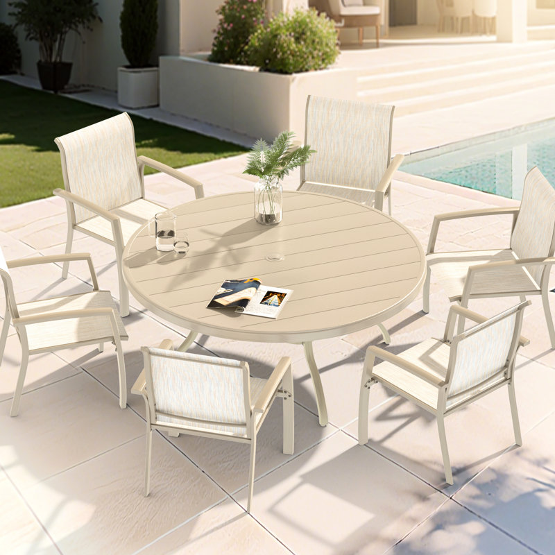 Outdoor Dining Chairs Of 2 Weather Cream Color Metal Frame Stackable Breathable For Garden Patio Porch 22.1"L X 25.2"W 36"H In Quick - Drying Poolsides