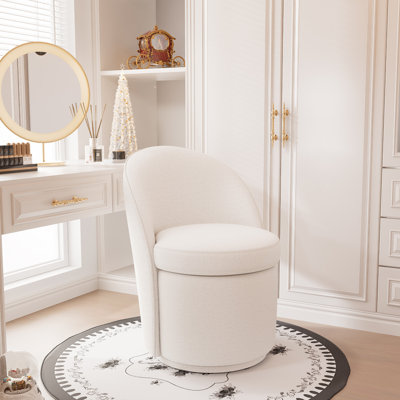 Upholstered Vanity Stool, Swivel Accent Stool with Wingback, Boucle Fabric Make-up Chair