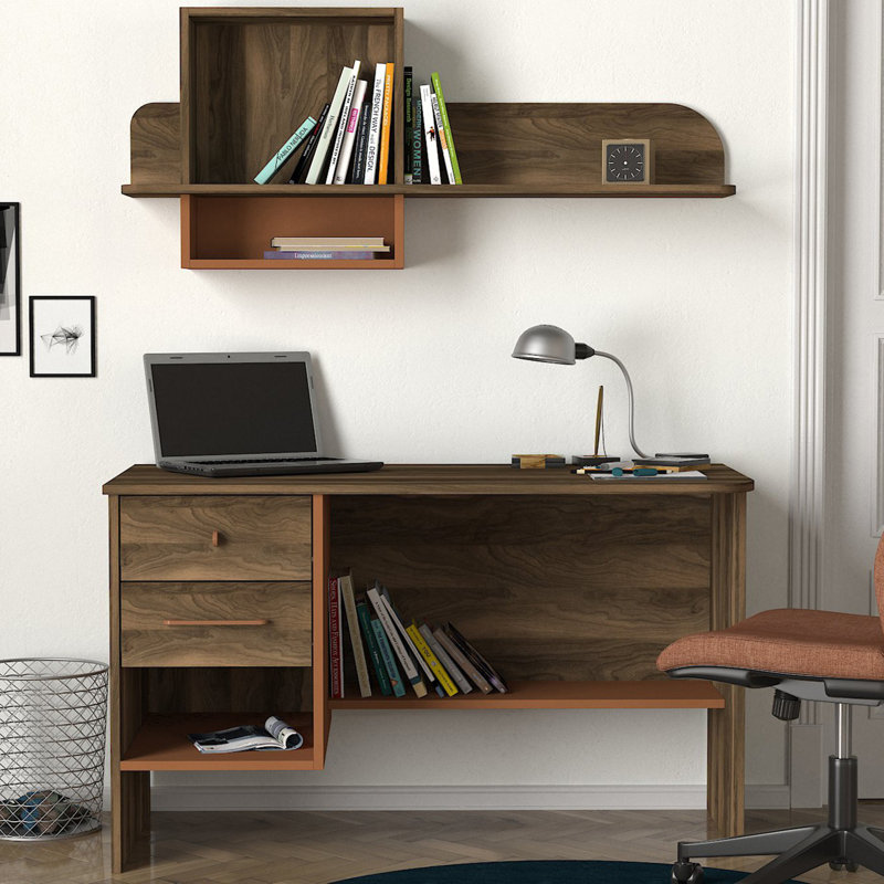 Jaycie 2 Piece Rectangular Writing Desk Office Set with Hutch