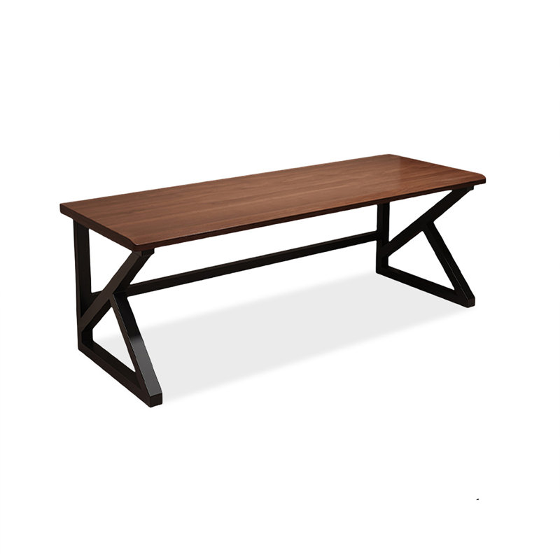 Nut-brown+Black Rectangular Solid Wood+Iron desk, 29.53" H x 62.99" W x 27.56" D