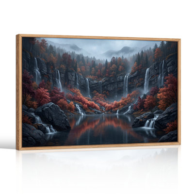 Ensemble de 1 tableau sur toile représentant une cascade d'automne