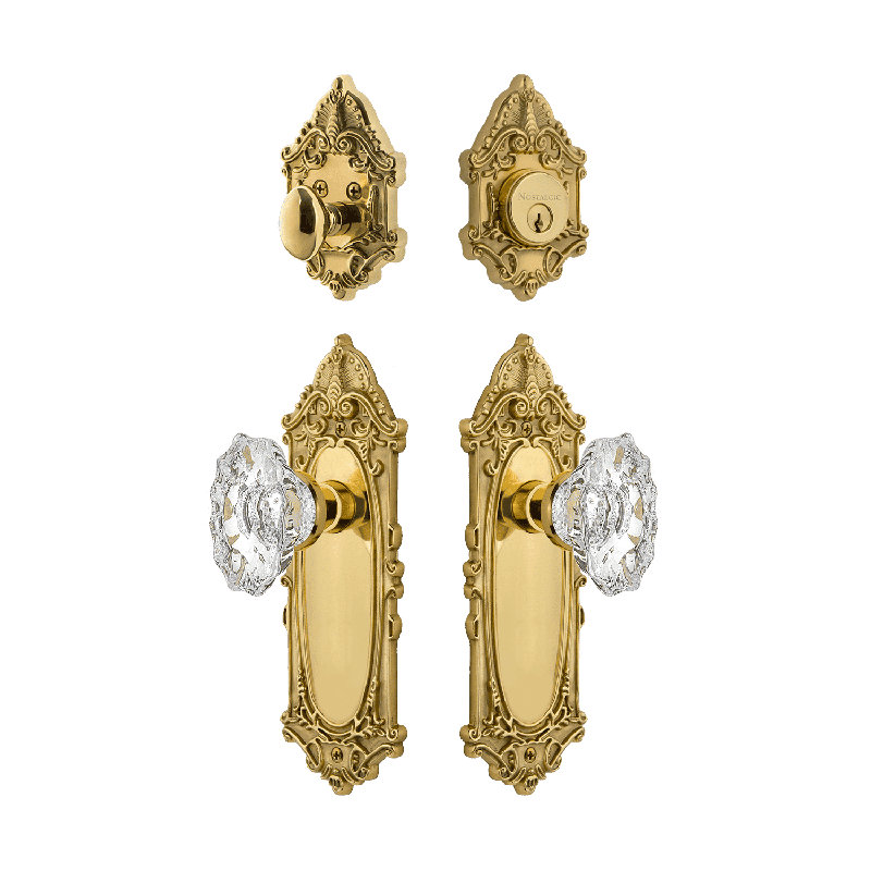 Nostalgic Warehouse Victorian Entry Set with Chateau Crystal Knob, Unlacquered Brass, 2.75