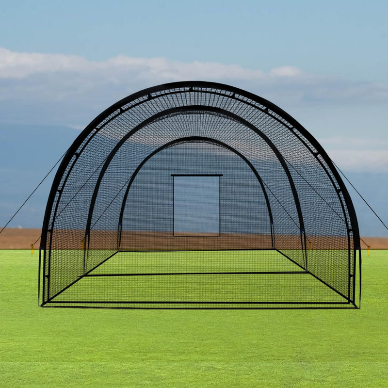 Cage de baseball 32 pi x 12 pi x 8 pi avec cadre, filet d'entraînement pratique avec porte à fermeture à glissière et ouverture de machine à lancer pour l'entraînement dans la cour ou à l'intérieur