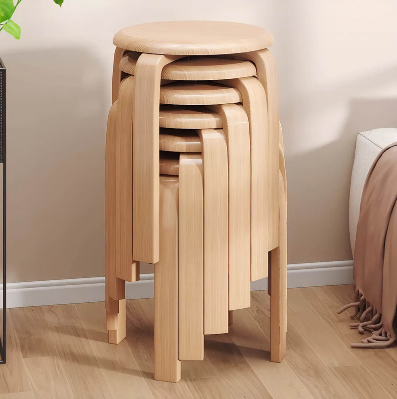Ensemble de 4 tabourets empilables ronds empilables sans dossier, coussin en feutre antidérapant, chaises d'école, convient aux salles de classe, salles à manger, cuisines, naturel