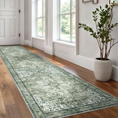 Washable Oriental  Area Rugs Non slip Green Rugs