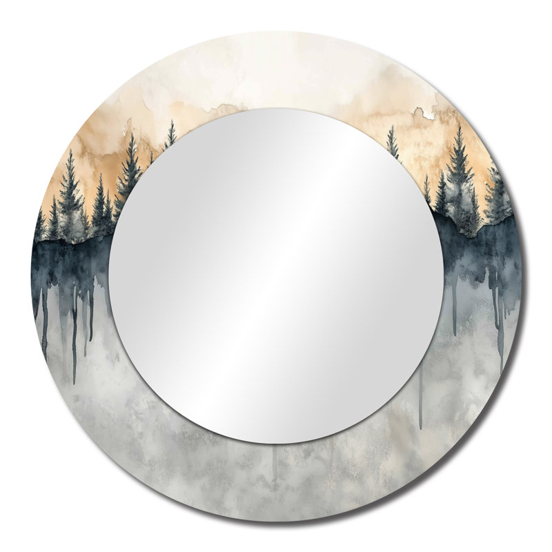 Soft Forest - grand miroir mural rond noir, imprimé métallique, 23" x 23"