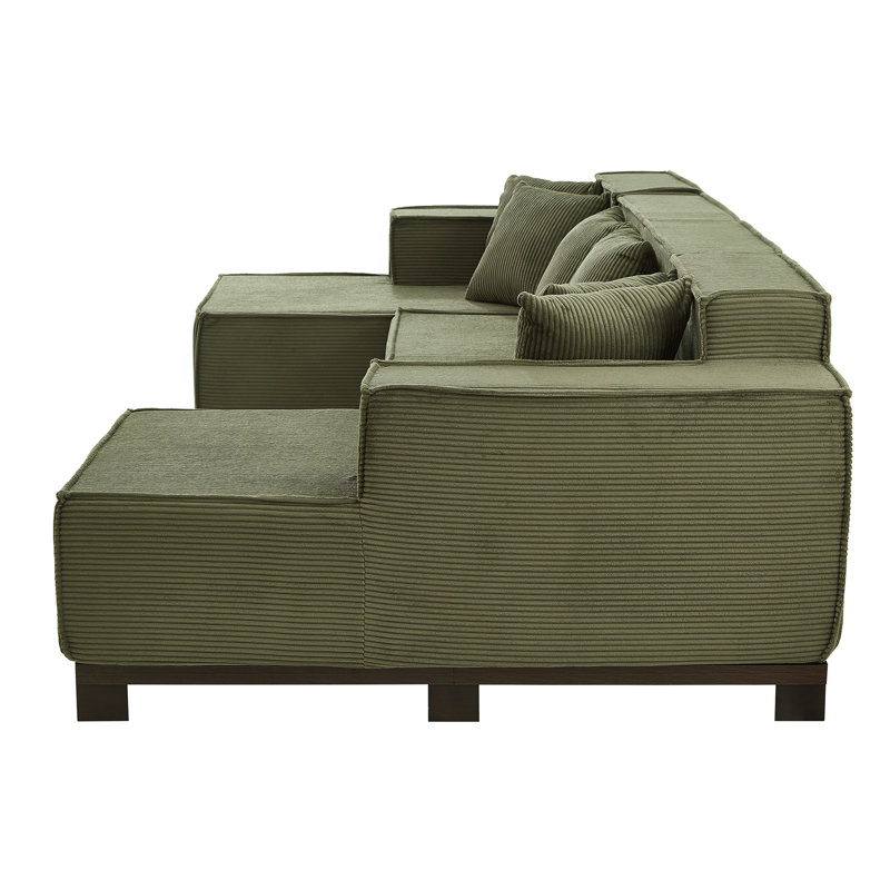Modern 130" U-Shaped Sectional Sofa: RGB LED Light Strip, 6 Pillows, Ideal For Living Room, Green, Green